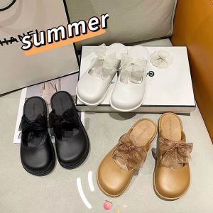Bow Tie Toe Wrap Soft Sole Slippers for Womens Mueller Shoes 2023 New Fashion Anti-skid Lazy Shoes for External Wear