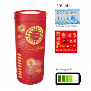 【YOUYUEPIN】 Rechargeable Bubble Machine Fireworks Sound Effect 13 Holes LED Light Automatic Blower For Kids Birthday Party Indoor Outdoor Toy