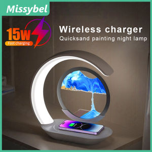 New Flowing Sand Painting Wireless Charging LED Night Light C-Type Charging Bedroom Bedhead 3D Hourglass Ornament Atmosphere LED Night Light Gift for Friends