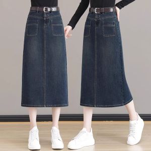 High Waist A-Line Mini Midi Denim Skirt for Women Slimming Versatile Spring Summer New Style Half Body Skirt Commute Pure Color
