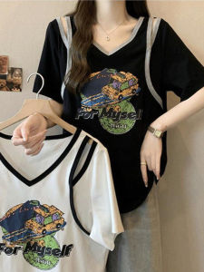 Áo Thun Nữ Tay Ngắn Cổ Chữ V Dáng Rộng Mùa Hè Áo Thun Dáng Rộng Thoải Mái Thoáng Khí Thoải Mái Thời Trang