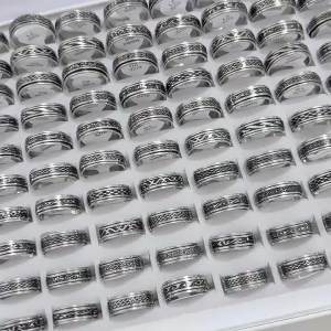10/20/30/50/100Pcs/Lot Fashion Classic Multicolor Stripe Stainless Steel Rings For Women Men Jewelry Accessories Gifts Mix Style