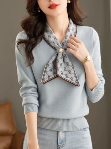 ทันสมัย เสื้อสเวตเตอร์ถัก เสื้อท่อนบน ฤดูใบไม้ผลิ ฤดูใบไม้ร่วง ตู้เสื้อผ้า Essential ผู้หญิง หวาน สไตล์แขนยาวพอดีปกติ หลวม รุ่นเสื้อชั้นฐาน