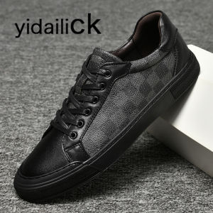 Casual Leather Shoes for Men Spring Autumn Soft Bottom Plaid Youth Business Shoes Comfortable Wear YIDAILICK Fashionable Single Shoes