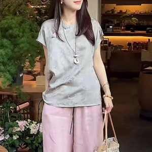 Shalldoer | ชุดสองชิ้นแฟชั่นฤดูร้อนสำหรับผู้หญิง แขนสั้น กระดุม ทรงหลวม กางเกงขากว้าง สไตล์ชาติพันธุ์ ชุดทำงานลำลอง