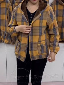 เสื้อแจ็คเก็ตสั้นผ้าขนแกะแขนยาวมีฮู้ดสำหรับผู้หญิง เสื้อคลุมกันหนาวฤดูใบไม้ผลิและฤดูใบไม้ร่วงแบบลำลอง ทรงหลวม กระเป๋า 2 ช่อง ลายสก็อต