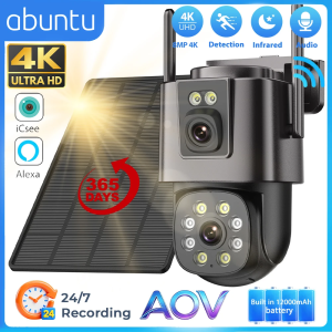 8MP 4K Solar Camera Wifi Outdoor 24/7 Video Record Dual Lens Wireless Security Camera Built-in Battery 365 Days Standby iCsee