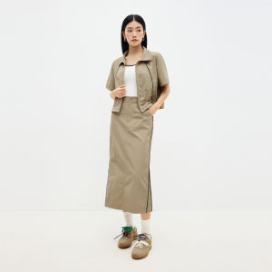 Outdoor Khaki Workwear Style Half Skirt Short Sleeve Top Womens Two-Piece Set Summer 2025 Polyester Fiber Flip-Collar