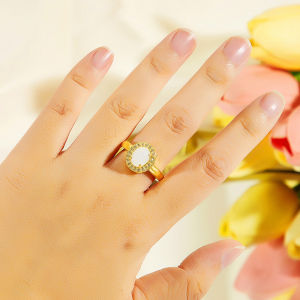SEQUITO Elegant Women Golden Adjustable Ring Pave Setting Oval Red Green White AAA Zircon Engagement Finger Jewelry SR164