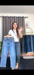 GHAOHES กางเกงยีนส์ผู้หญิง สีย้อนยุค เอวสูงผ้ายืด คลุมสะโพกเก็บหน้าท้องดูผอม กางเกงยีนส์ยืดหยุ่นขนาดใหญ่S-5XL