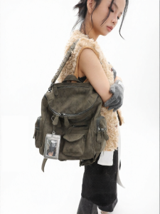 JANDRESS | Moss Green Rivet and Multiple Pockets Backpack