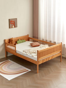 Solid Wood Childrens Bed with Fence Small Apartment Single Boy Girl Princess Bed 1.2 M Baby Patchwork Big Bed