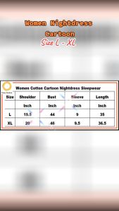 NS Size L - XL Women Teenager Adult Cartoon Printed Cotton Short Sleeve Nightdress Sleepwear Nightwear.
