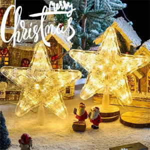 โคมไฟระย้าประดับต้นคริสต์มาสสีอบอุ่นพร้อมจี้ตกแต่งบ้านการตกแต่งคริสต์มาสหลอดไฟ LED ดาวบนต้นคริสต์มาสปีใหม่