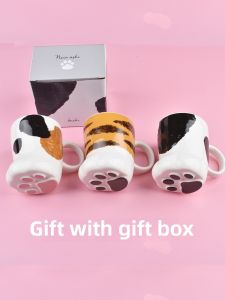 Cute Japanese Style Ceramic Cat Paw Milk Cup Soft Cute Meatball Design Childrens Water Cup Adult Beverage Mug Pink Girl Heart