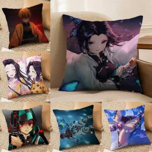 Bandai | Demon Slayer Hashibira Inosuke Anime Plush Pillow Cover Soft Short Plush Cushion Cover For Sofa Bedroom Home Decor Gift