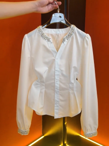 QINGNAER | Elegant Loose Fitting Slimming White Drill Shirt Large Size