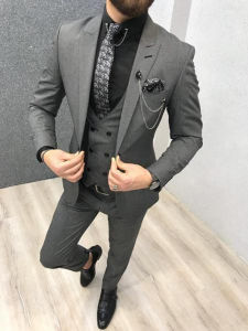 Formal Wedding Groom Tuxedo Elegant Mens Suit 3 Piece Set Brown Jacket Pants Vest Custom Outfit Fashion Peak Lapel Blazer Set