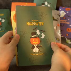 24pcs Halloween Gift Bags with 24pcs Stickers Pumpkin Boo Mini Paper Treat Bags Happy Halloween Party Favor Wrapping Supplies