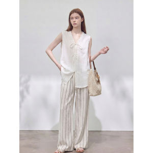 GULILI | French Style V-neck Sleeveless Top Wide Leg Pants Set