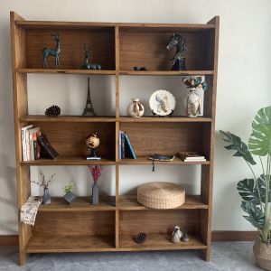 Antique Elm Wood Bookshelf Real Wood Storage Rack for Living Room And Study Display Shelf Wall Mounted Home Furniture