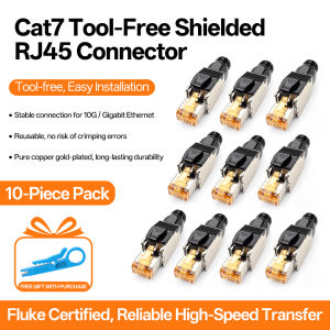 RJ45 Connector Cat7 Tool‑Free Shielded Zinc‑Alloy Reusable 50U Gold‑Plated Contact Anti‑Pull Ethernet Plug for Network Cable