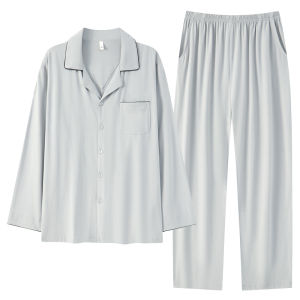 MiiOW | Modal Mens Sleepwear Long Sleeve V-Neck Home Clothes Set Thin Cool Spring Summer Outwear Comfortable Breathable Modal Fabric