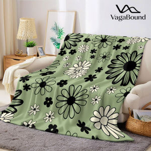 Sage Green Black White Daisy Flannel Blanket Warm Soft Halloween Christmas Decorative Couch Warm Cozy All-Season Gift