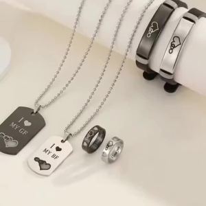 6 Pieces/Set Luminous Love Infinite Love Pattern Couple Necklace Bracelet Ring Simple Style Ladies Fashion Love Promise Male and