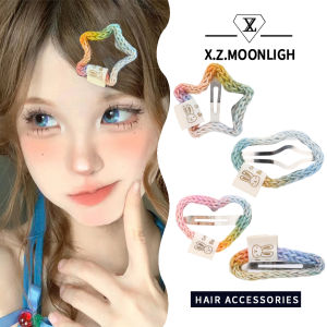 X.Z.MOONLIGH New Rainbow Wool Braided Bb Clip for Girls with Enlarged Sweet Love and Broken Hair Clips for the Back of the Head Knitted Star Hair Clips