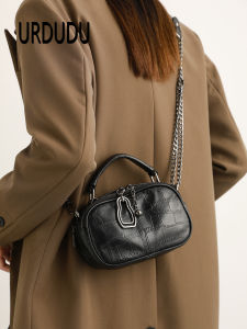 URDUDU Genuine Leather Womens Bag Fashionable Chain Crossbody Bag Shoulder Bag Small round Bag High-End Design Casual Chic