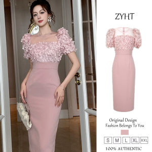 Zyht của phụ nữ ăn mặc váy màu hồng fitdress Đầm Polyester Đầm công sở sang trọng váy ĐẦM CƯỚI tham dự trang phục váy dự tiệc Váy dạ hội 51172
