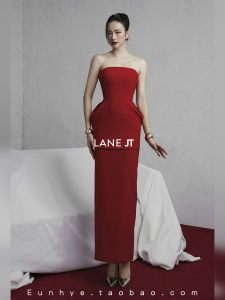 Elegant Red High Waist Long Gown LANEJT Spring New Style 2024 Elegant Long Dress High Waist Red Color Bridesmaid Dress