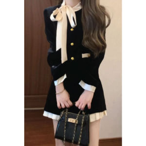 CHANGTONG | Velvet Two-Piece Set Elegant Mini Dress Rich Girl Style Winter Fashion Small Size Perfect Initial Look Beautifully Put Together