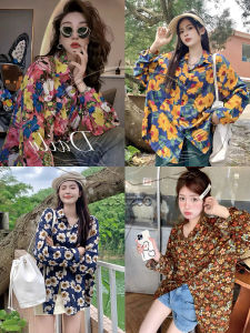 เสื้อเชิ้ตแขนยาวลายดอกไม้สไตล์ฮ่องกงย้อนยุค 80s สำหรับการแสดง Danse แฟชั่นฤดูใบไม้ร่วง 2024 เสื้อผ้าทำงานสำหรับผู้หญิง