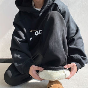 กางเกงขายาวทรงตรงผ้าขนแกะหนาสำหรับผู้ชาย ฤดูหนาว 2025 กางเกงวอร์มลำลองทรงหลวม แฟชั่นใหม่ กางเกงวอร์มลำลองสำหรับผู้ชาย