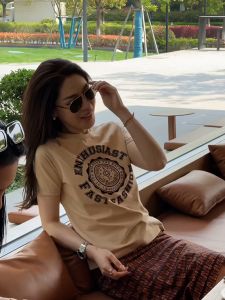 Chic American Style Summer Womens T-shirt Casual Short Sleeve Fashionable Ageless Top Slimming Versatile Commute Korean Version