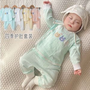 Spring & Fall Summer Baby Two-Piece Set Baby Pure Cotton Belly Protector Tops Newborn Big Butt Kids Suit Home