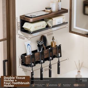 Morotel | Retro No-Drilling Walnut Wood Bathroom Storage Rack