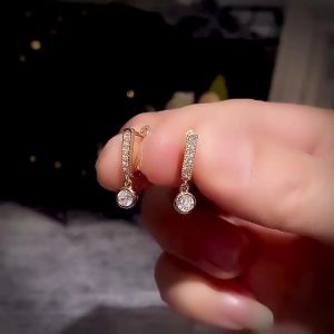 Huitan Fashion Simple Gold Color Women Drop Earrings with Round CZ Charm Creative Accessories Fancy Gifts Statement Jewelry