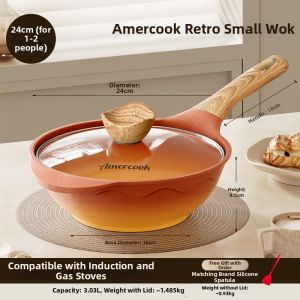 AMERCOOK | Nonstick Single-person Terracotta Wok