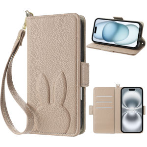 น่ารัก 3D กระต่ายดอกไม้หนังกระเป๋าสตางค์สําหรับ iPhone 16 15 14 Plus 13 12 11 Pro Max XS X SE 16e ช่องใส่การ์ดฝาครอบ