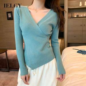 IELGY V-neck knitted bottoming shirt for women Western style all-match fashion slim long-sleeved top trend