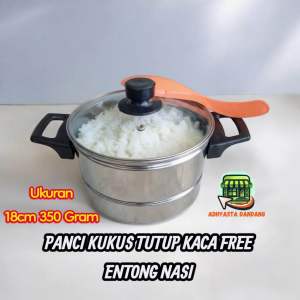 PANCI STEAMER KUKUS MINI STAINLES TUTUP KACA 18cm FREE ENTONG NASI