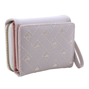 Womens Wallet Tri Fold Card Bag PU Multi Objects Pocket Short Fashion Embroidered Love Pattern Korean Minimalist New 2023