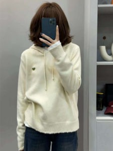 Áo Len Dệt Kim Dài Tay Có Mũ Trùm Đầu Thêu Hình Trái Tim Thời Trang Thu Đông Cho Nữ Áo Khoác Ngoài Thường Ngày Có Khóa Kéo