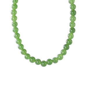 New Chinese Style White Enhancing Green Jade Beaded Necklace High End Feeling S925 Pure Silver round Bead Clavicle Chain Jewelry