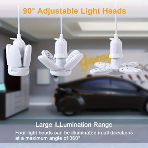 E27 LED Garage Light Deformable Ceiling Lamp Foldable Fan Blade Bulb for Home Workshop Warehouse Industrial High Brightness