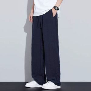 American Style Quick Dry Spring Autumn Cotton Linen Sports Pants Men Loose Straight Summer Thin Casual Wide Leg Mens Long Pants
