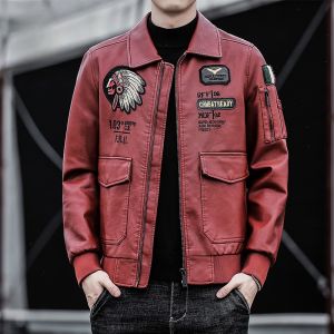 ROMON | Romon Mens Leather Jacket Casual Thickened Winter Style Fashionable Youth Lapel Motorcycle Workwear Coat Trendy